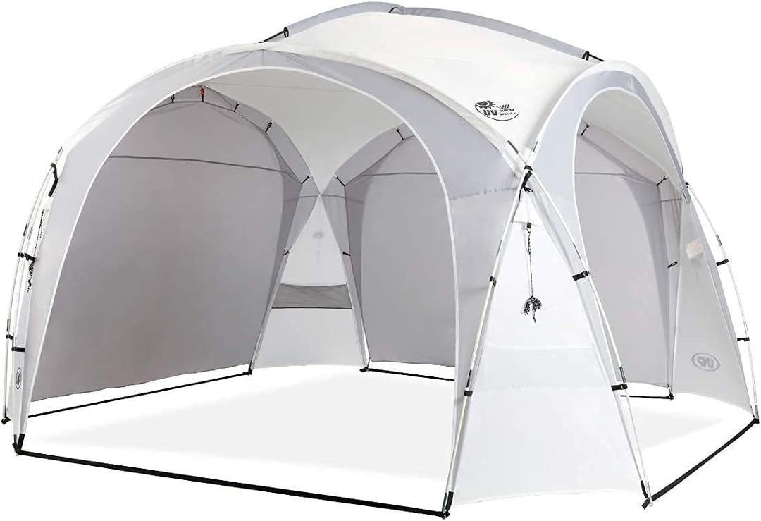 UNP Easy Beach Tent Pop Up Canopy UPF50+ Tent with Side Wall, Ground Pegs, and Stability Poles, Sun Shelter Rainproof, Waterproof for Camping Trips, Backyard Fun, Party Or Picnics (15x15 ft, White)