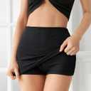 SweatyRocks Women's Casual Elastic Waist Solid Bodycon Mini Skirt Streetwear (Black)