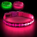 Flashseen Light Up Dog Collars, Adjustable LED Dog Collar Rechargeable, Glow in The Dark Dog Collars Super Bright Glow Collars for Night Walking for Dogs (Pink, Small)