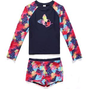 PHIBEE Girls' Rash Guard Set Long Sleeve UPF 50+ Sun Protection Two-Piece Swimwear