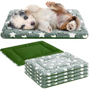 VitalCozy 4 Pcs Dog Crate Pads, Ultra Soft Warm Washable Anti-Slip Kennel Bed Mat for Pets, Reversible, Replaceable, Cozy Cage Liner for Small Medium Large Dogs and Cats(18 x 24 x 1.6 Inch,Green)