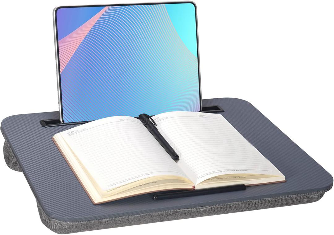 Portable Laptop Desk Fits Up to 16 Laptops, with Tablet Slot, Built-in Cushion, Great for Home & Office,Lap Desk for Laptop,Lap Desk with Cushion (Dark Grey, Medium)