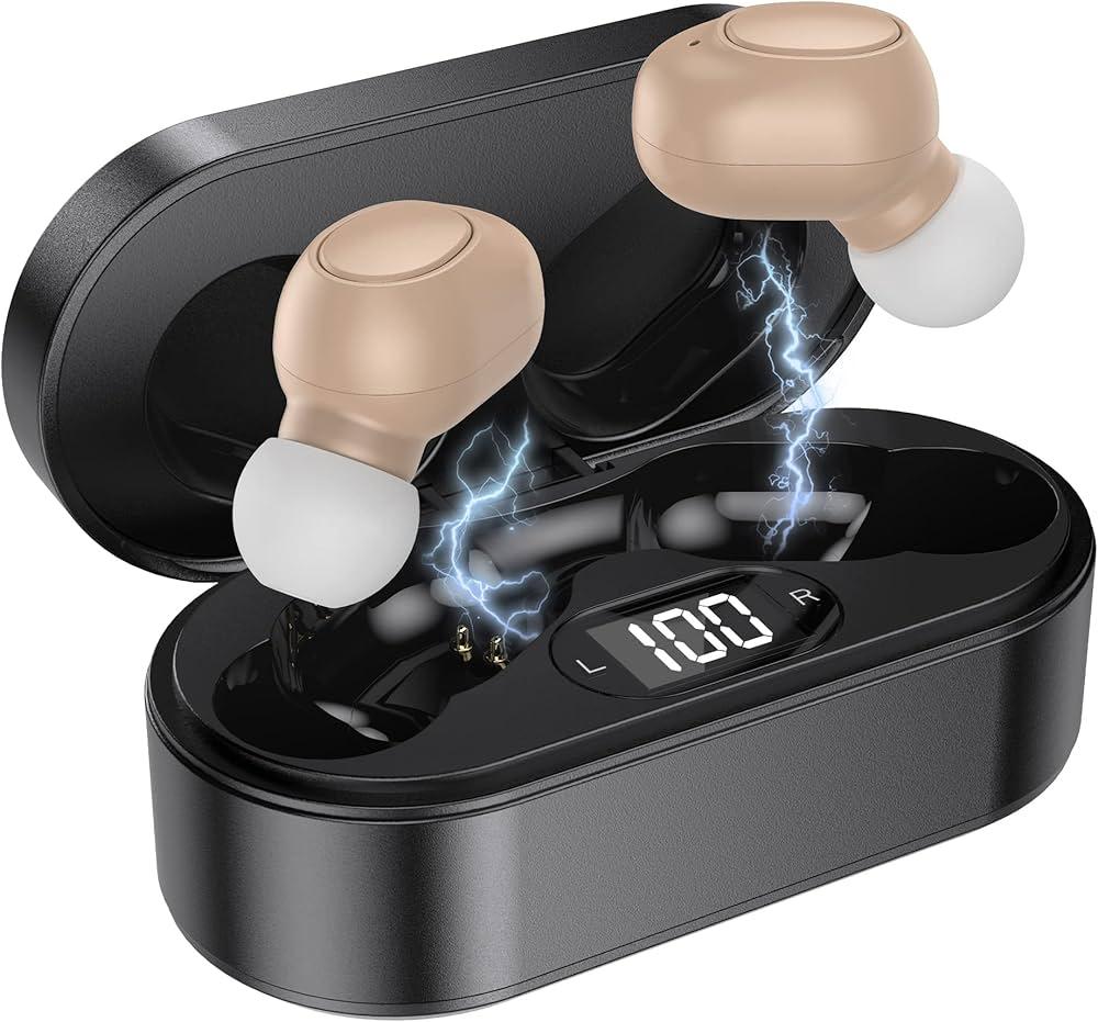 Hearing Aids, Miniature Hearing Amplifiersfor Adults with Noise Cancelling,Rechargeable Hearing Aids for Seniorswith Crystal Clear Sound,and LED PowerDisplay (Black&Skin)