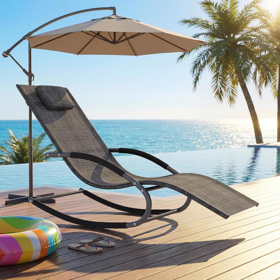 Outdoor Lounge Chair, Patio Lounger with Soft Breathable Tesla Fabric, Poolside and Lawn Chair with Non-Slip Base, Fixed Ergonomic Design, 300lbs Capacity, Easy Assembly-Gray