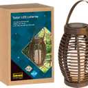 31243 Solar LED Lantern with Warm White Light, Black Plastic with Handle and LED Candle, Includes Solar Module and Battery, Approx. 26 x 16 cm, for Decorative Outdoor Lighting
