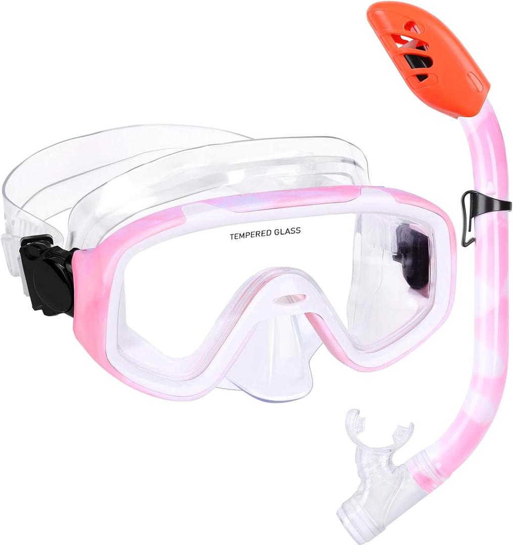 Kids Snorkel Set, Children Anti-Fog Diving Mask Swimming Goggles Dry Top Snorkel Equipment Snorkeling Packages Swimming Gear for Youth Boys Girls Age 5-10
