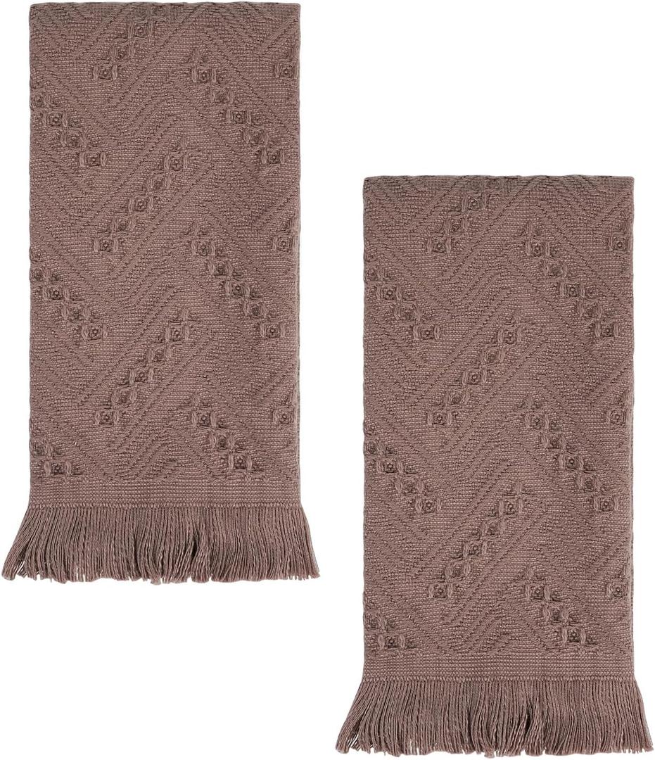 YoulerTex Luxury Decorative Hand Towels Bathroom: 2 Packs 14X30 100% Cotton Turkish Absorbent Soft Face Towel Set for Boho Bathroom Decor Kitchen Hotel Spa Farmhouse Guest Tea Gift (Brown, 14"x30")