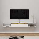 Floating TV Stand, 95'' Wall Mounted Entertainment Center TV Media Console, Floating Shelves with Door, Floating TV Cabinet Large Storage TV Bench for Living Room (White, 94.49IN)