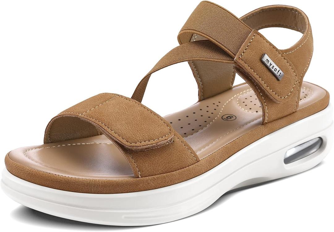 mysoft Women's Summer Walking Sandals Air Cushion Support Platform Ankle Strap Shoes Comfortable Casual Wedge Sandals, Size 7.5 Wide