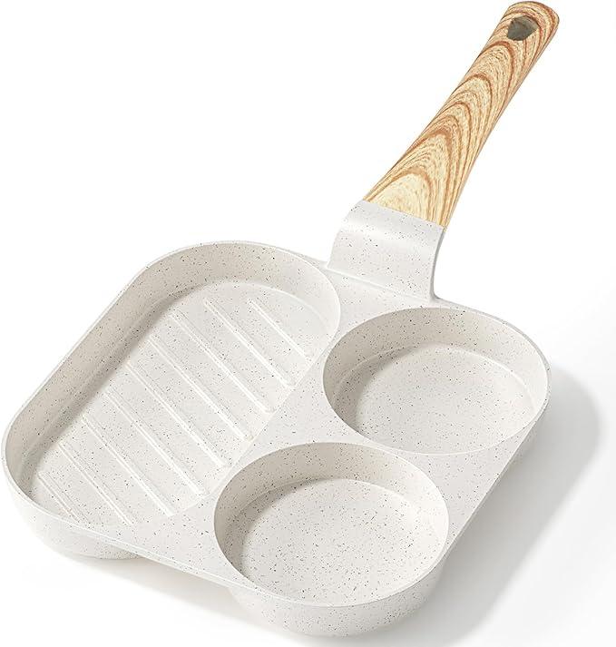 GiPP Ceramic Non Stick Egg Pan, 3In1 Divided Breakfast Omelette Frying Pan, 7.9" with HeatResistant Handle, Compatible with All Stove Tops, PFOA/POFS/PTFE Free, White GiPP Ceramic Non Stick Egg Pan, 3In1 Divided Breakfast Omelette Frying Pan, 7.9" with HeatResistant Handle, Compatible with All Stove Tops, PFOA/POFS/PTFE Free, White