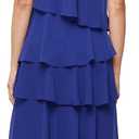 S.L. Fashions Women's V-Neck Chiffon Cocktail Dress with Beaded Shoulders and Asymmetrical Tiers, Iris, 10P