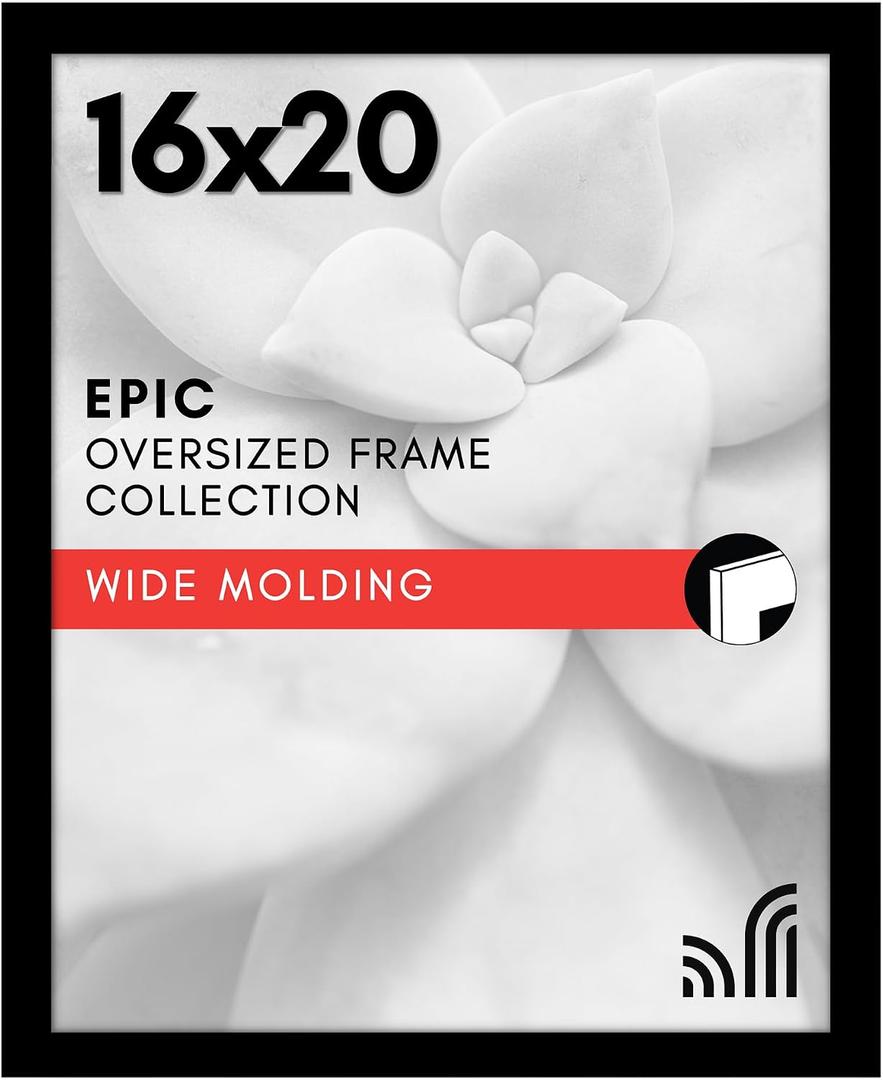 Americanflat 16x20 Picture Frame with Polished Plexiglass - Black Picture Frame - Wide Photo Frames Made of Engineered Wood for Vertical or Horizontal Wall Display - Epic Collection - Black