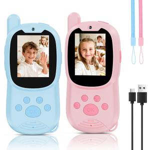 Kids Video Walkie Talkies with Camera, 2 Pack Rechargeable Walkie-Talkie Toys for Boys & Girls Aged 3-12, Christmas Birthday Gifts for 3 4 5 6 7 8 Year Old (Blue & Pink)