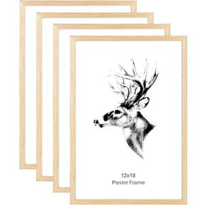 Yaetm 12x18 Frame Set of 4, Natural Solid Oak Wood Picture Frame 12 x 18 for Photos, Posters & Art Prints, Horizontal and Vertical Wall Mount (4 pack, Oak)