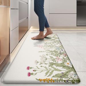 MAYHMYO Anti Fatigue Kitchen Mat Non Slip Waterproof Cushioned Floral Kitchen Rug for Standing Desk Sink Laundry (47"L x 17.3"W x 0.4"Th)
