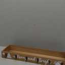 1 Pcs Christmas Stocking Holder Multi Uses Decorative Wooden Box with 6 Hooks Mantle Stockings Hanger Gift Box Stocking Holder Wooden Table Centerpiece for Xmas Holiday Festival (Jingle Bell)