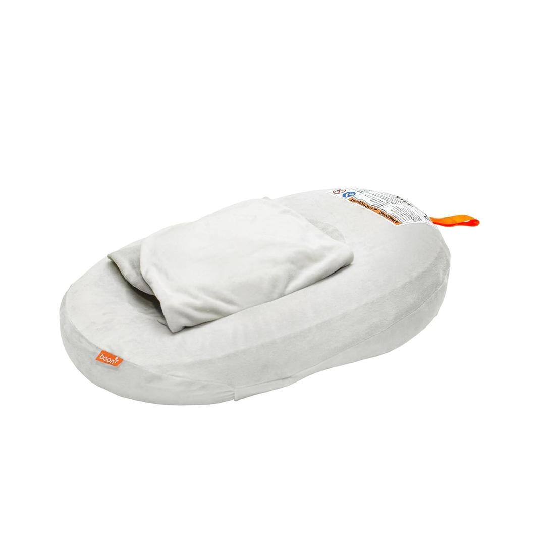 Boon Puff+ Inflatable Baby Bather - Infant Bathtub Includes Microfleece Cover, Swaddle Wings, and Storage Bag  Inflatable Baby Bathtub for Newborns and Infants (Grey)
