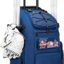 KAVIGOR 80L Rolling Baseball & Softball Bag for Youth & Adult, Holds 3 Gloves & 4 Bats, Custom Team Panel, Travel Ball Ready, Blue 