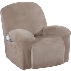 H.VERSAILTEX Velvet Recliner Chair Covers 1-Piece for Reclining Chair, Recliner Cover Feature Thick Luxury and Soft Fabric with Elastic Bottom, Anti-Slip Foams Attached (Taupe,X-Large)
