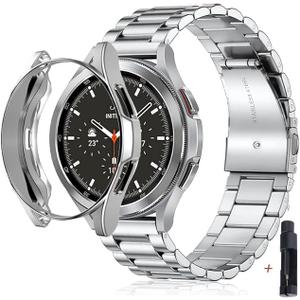 Compatible For samsung galaxy watch 6 44mm 40mm Stainless Steel Strap band with TPU case galaxy watch 6 classic 47mm 43mm case Cover