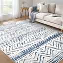 Nakagishi 5x7 Area Rug Living Room: Machine Washable Boho Large Neutral Farmhouse Stain Resistant Indoor Floor Rugs Moroccan Carpet for Bedroom Nursery Dorm Classroom Playroom Dining Room- Navy Blue