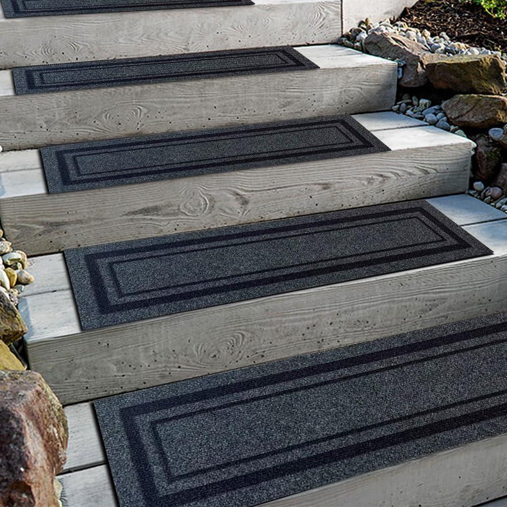 Aucuda 8.5" x 30" Outdoor Stair Treads for Dogs on Wooden Steps Spring, Non Slip Stair Runner Rug Heat Insulation Rubber Backing, Frame Staircase Mat Carpet for Indoor Grip Farmhouse. (2pcs)