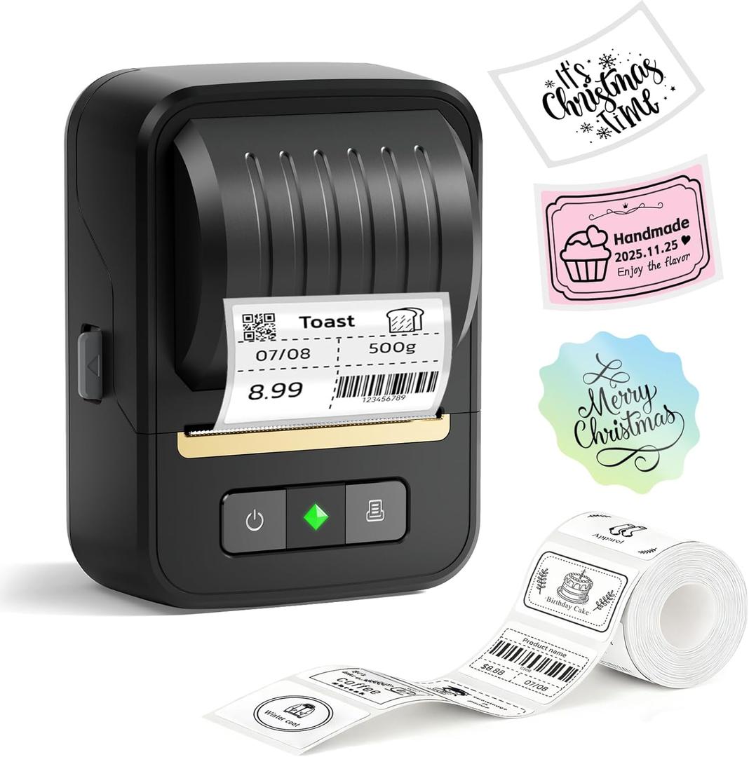 Label Maker Machine with Tape, Bluetooth Label Makers, Portable Thermal Label Printer Easy to Use for Small Business, Home, Office, School, Barcode, Address, Sticker Printer for Phone