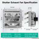 12" Shutter Exhaust Fan,Attic,1470CFM,5-Blade,Power Switch, 12in
