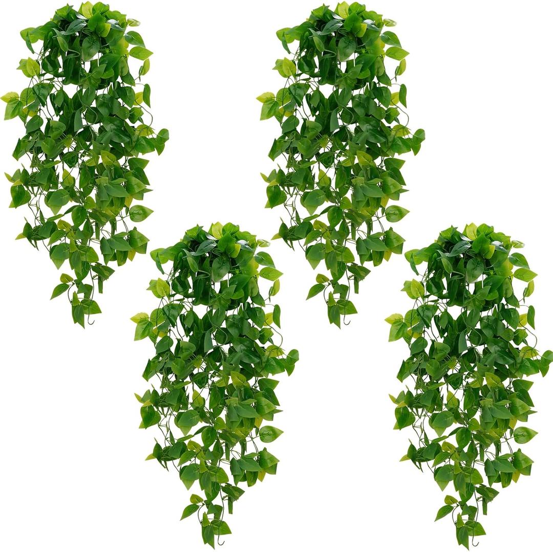 BLEUM CADE Fake Hanging Plants, 4pcs Artificial Hanging Plant, Faux Pothos Vines Hanging Plant Greenery for Wall Home Living Room Indoor Outdoor Decor (No Baskets)