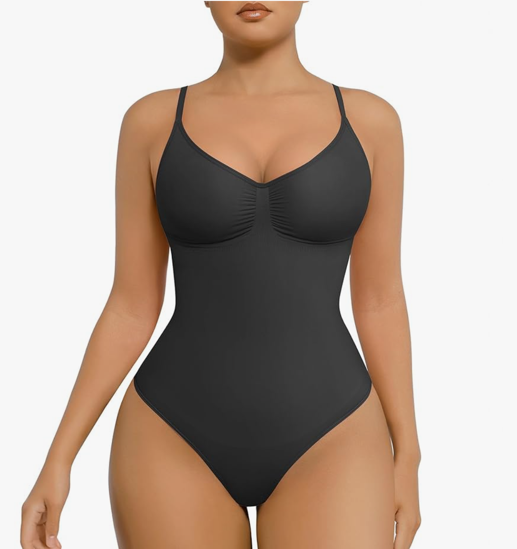 FeelinGirl Shapewear Bodysuit Tummy Control for Women Seamless Sculpting Snatched Waist Body Shaper Body Suit, Small