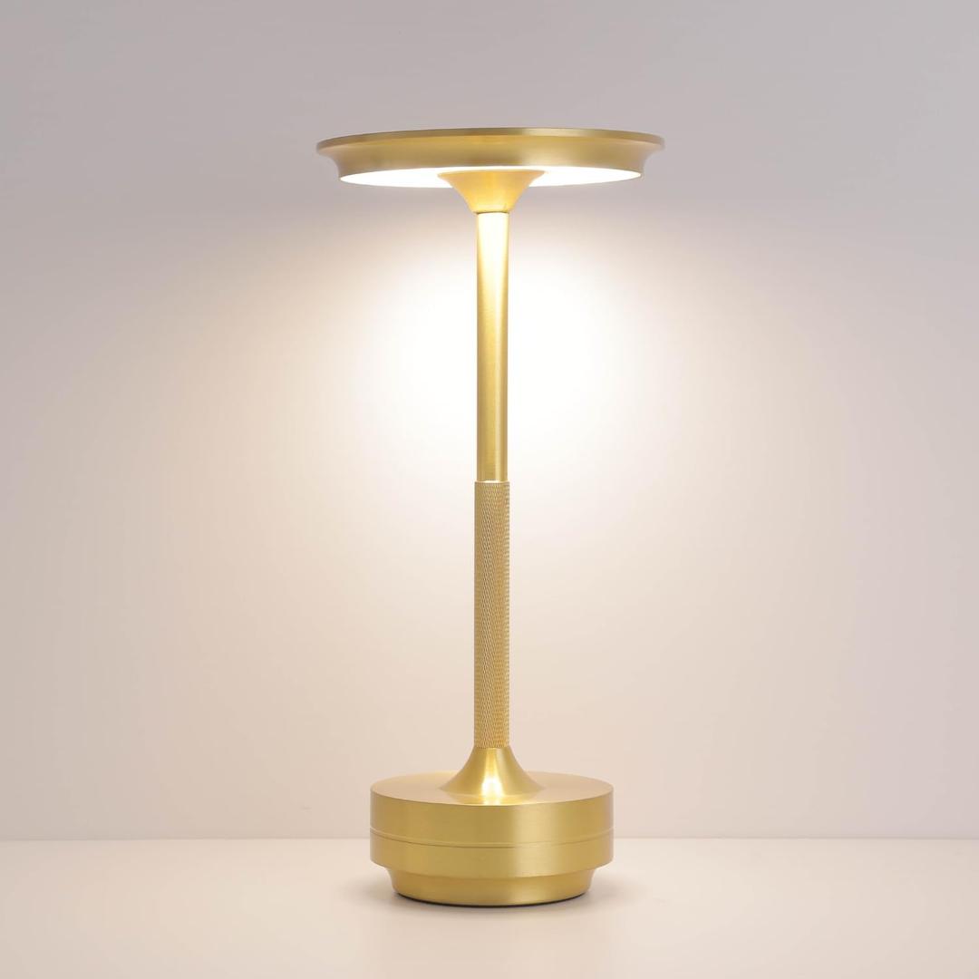 Elegant Rechargeable Dimmable Waterproof Metallic Touch LED Cordless Table Lamps for Stylish Homes and Upscale Restaurants - Portable, USB-C Charging, Perfect for Indoor/Outdoor (Gold)