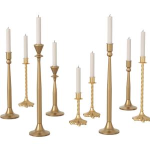 yeshine Antique Gold Candlestick Holder Bulk Set of 9, Vintage Taper Candle Sticks Holder, Tall Mismatch Antique Gold Candle Holders for Table Centerpiece, Wedding, Birthday Party, Anniversary Decor