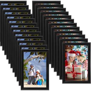 Redbaker 24 Pack 5 x 7 In Picture Frames Bulk Black Photo Display Frames for Wall Mount Tabletop Home Office School Display Mother's Day Wedding Anniversary Favor Gift