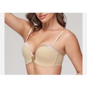 Joktty Women's Wireless Strapless Bra Push Up Lightly Padded Bandeau Bras NonSlip Silicone Smoothing Convertible Bralette(Nude, 34C)