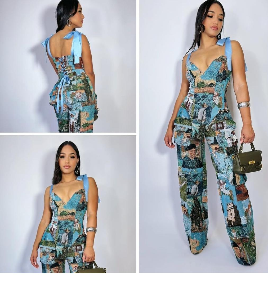 (143)
Molilove Sexy 2 Piece Sets for Women Pattern Print Sleeveless Crop Top and Wide Leg Pants with Pockets Soft Stretchy Outfits