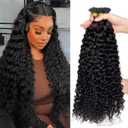 Curly I Tip Pre Bonded Human Hair Extensions Nail Tip Italian Keratin Fushion Hairpiece for Women 100 Strands Per Package Water Wave I Tip Hair Extension 100 Strands/Pack 50g, Water Wave #1B