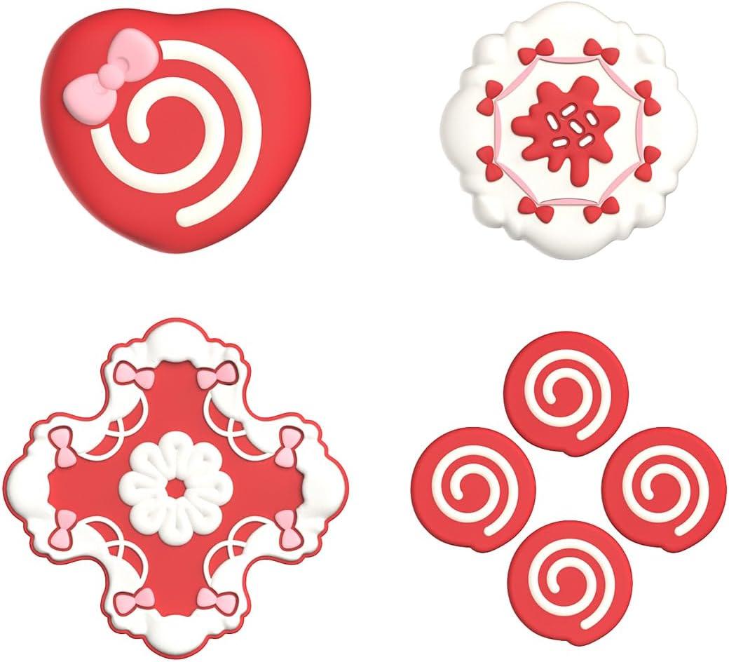 Yocore Cute Switch D-Pad Button Caps Silicone Thumb Grips Set, ABXY Key Buttons Sticker Joystick Cover Caps for Nintendo Switch/OLED - Strawberry Cream Cake