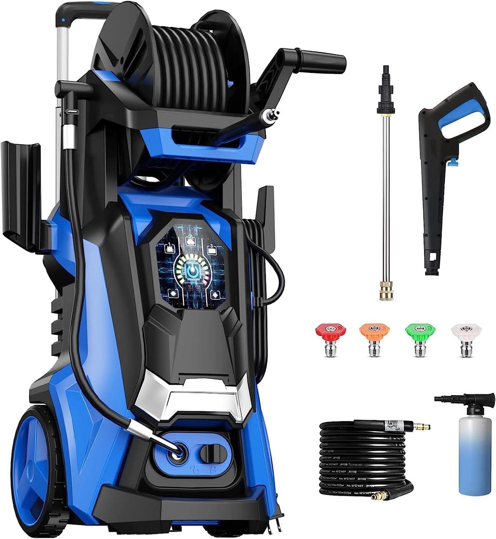 Electric Pressure Washer 5000PSI-Max 3.6GPM Power Washer Touch Screen Adjustable Pressure,4 Nozzles and 500ml Foam Cannon Power Washer Cleaning for Patio Blue