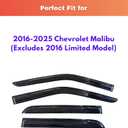 KPY Rain Guards Fit for 2016-2025 Chevrolet/Chevy Malibu, Out-Channel Window Visors Vent Wind Deflectors 4PC, Car Accessories for 16-25 Malibu (Excludes 2016 Limited Model)