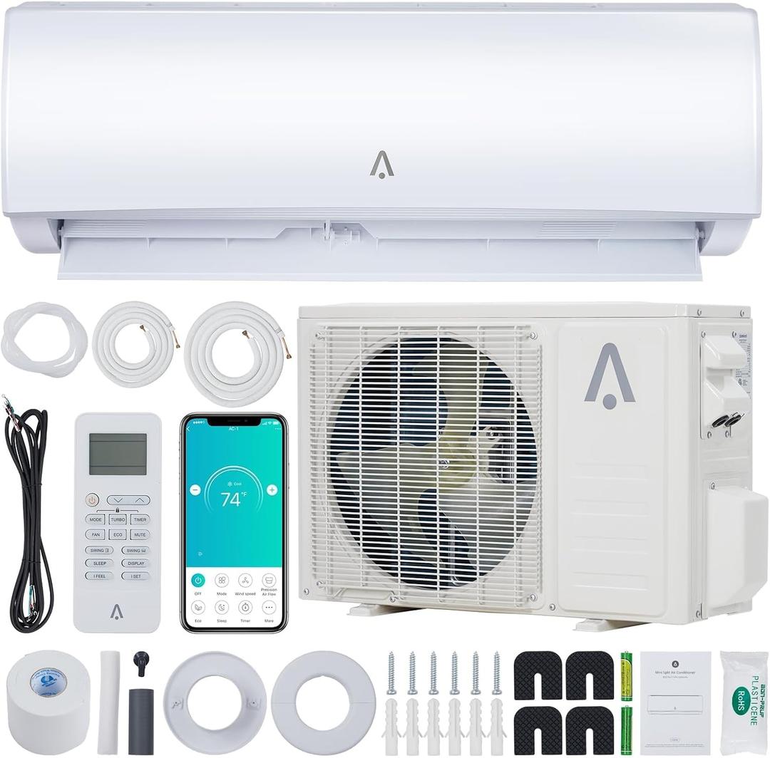 Garvee 9000 BTU Mini Split Air Conditioner& Heater,WiFi Enabled, 19 SEER2 115V, Cools 550 Sq.Ft, Alexa Compatible, Remote Control, Self Cleaning, Includes Installation Kit