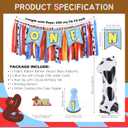 Cartoon Toy Highchair Banner for Baby First Birthday Party Decorations Blue Sky With Clouds High Chair Tassel Banner for Boys Girls Western Cowboy 1st Birthday Photo Props Backdrop Decoration