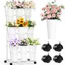 Invech Flower Display Stand with 9 Buckets, 3 Tier Flower Cart Display Stand and Wheels for Indoor Outdoor Garden, Wedding, Flower Shop (White)