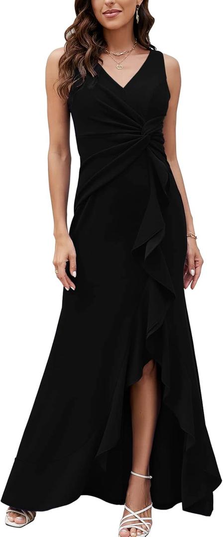 FQA Formal Evening Dresses for Women Elegant Evening Party Prom Dress Long Sexy V Neck Sleeveless Split Wrap (Medium, Black)