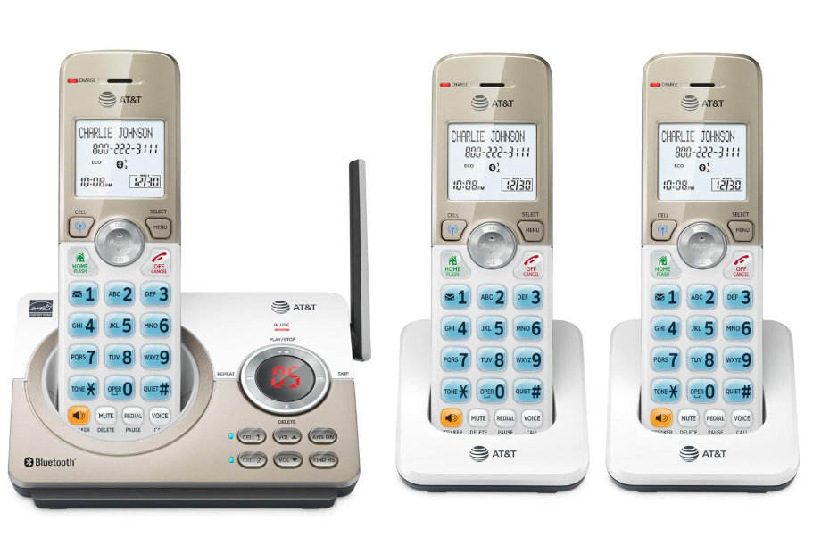 AT&T DL72319 DECT 6.0 3Handset Cordless Phone for Home with Connect to Cell, Call Blocking, 1.8" Backlit Screen, Big Buttons, intercom, and Unsurpassed Range