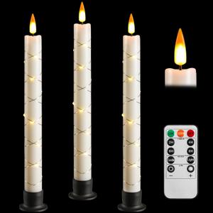 Da by 3 Flameless Window Candles with Remote Control & Timer, Battery Powered Surround Fairy Lamp, 9.6" Christmas Candle, Free 3 Black Bases for Home, Festive, Christmas, Wedding & Event Decoration