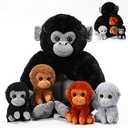 Lenwen 5 Plush Gorilla Orangutan Stuffed Animals Set 14 Inch Large Mommy Gorilla with 4 Baby Plush Toy Zippered Monkey Stuffed Gift for Forest Birthday Baby Shower Party Favor(Classic Color)