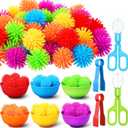 Shappy 82 Pcs Counting Sorting Sensory Bin Fine Motor Toys Color Sorting Matching Preschool Learning Activities, 72 Hedge Balls 2 Tweezers 2 Scissor Clips 6 Bowls for Math Educational Sensory Training