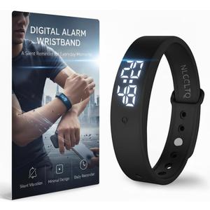 Vibrating Alarm Wristband Wrist Alarm Clock Watch Vibrating Band Vibrates Silent Bracelet Alarms for Heavy Sleepers That Won't Wake Partner Wearable Shock Devices to Wake up Bands for Deaf Sleeper, Black