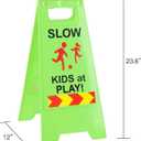 Slow Kids at Play Signs for Street, Double-Sided Text and Graphics with Reflective Tape, Children at Play Safety Sign for Neighborhoods Schools Park Sidewalk Driveway (2-Pack Green)