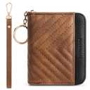 BOSTANTEN Credit Card Holder Wallet RFID Blocking Leather Small Wallet for Women Zipper Keychain Wallet with Wristlet Brown＆Black